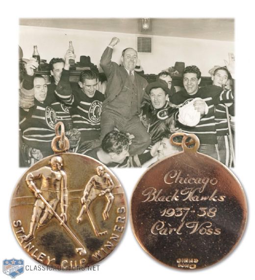Carl Voss 1937-38 Chicago Black Hawks 14K Gold Stanley Cup Championship Pendant