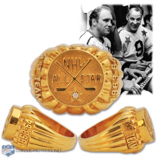 Bobby Hull 1963-64 NHL First All Star Team 10K Gold and Diamond Ring