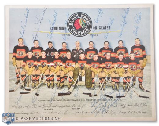 Chicago Black Hawks 1936-37 Team Photo Autographed by 18