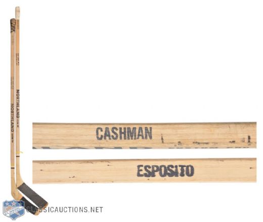 Phil Espositos and Wayne Cashmans Early-1970s Boston Bruins Game-Used Sticks