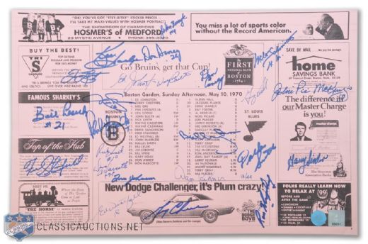 Boston Bruins Limited-Edition Team-Signed May 10, 1970 Stanley Cup Line-Up Sheet by 24