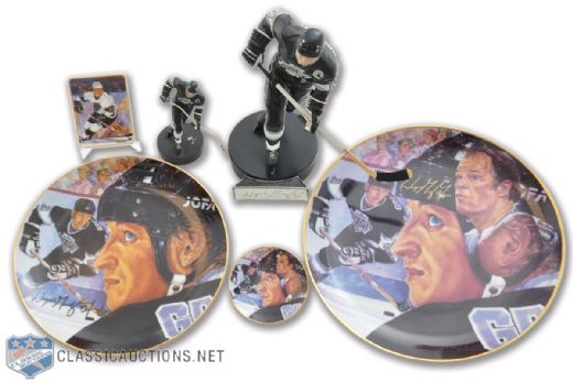 Wayne Gretzky Autographed and Limited-Edition Gartlan Figurine and Plate Collection of 6