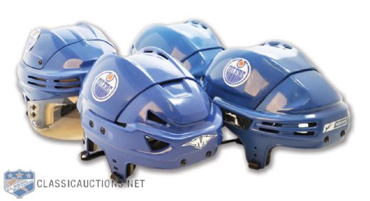 Edmonton Oilers Smith, Torres, Hemsky and Smid Game-Worn Helmets from 2007 Mark Messier Night / Retro Games