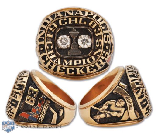 Kenneth Adams 1983 CHL Indianapolis Checkers Adams Cup Championship 10K Gold Ring