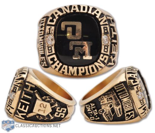 Keith Lightbowns 1988 Otto Mobiles Fastball Canadian National Champions 10K Gold Ring