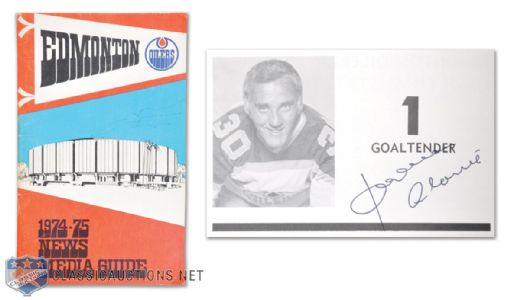 Edmonton Oilers 1974-75 Multi-Signed Media Guide, Featuring HOFer Jacques Plante