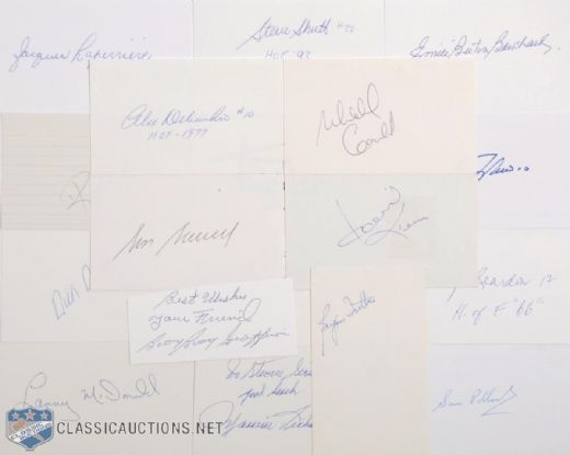 Hockey Hall of Famer Signed Index Card Collection of 51