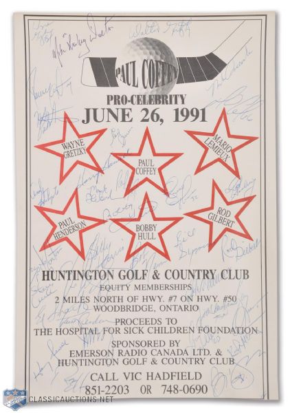1991 Paul Coffey Pro-Celebrity Poster Autographed by 30+, Including Gretzky and Lemieux