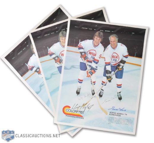 Wayne Gretzky and Gordie Howe Signed 1979 WHA All-Star Game Poster Collection