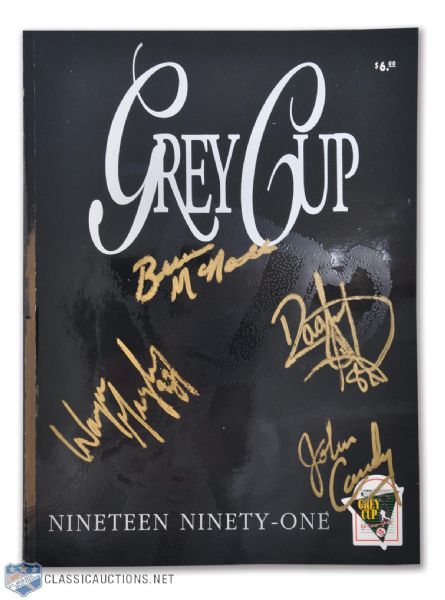 1991 Grey Cup Program Autographed by Gretzky, McNall, Candy and Ismail