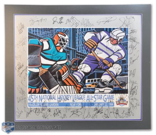 1994 NHL All-Star Game Poster Autographed by 45, Including Leetch, Bourque and Coffey (29" x 33")