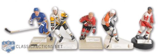 Lemieux, Howe, Bobby and Brett Hull and Lindros Autographed Limited-Edition Salvino/Gartlan Figurine Collection of 5