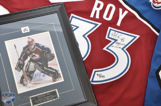 Patrick Roy Signed Colorado Avalanche Jersey and Framed Montage (21 1/" x 17")