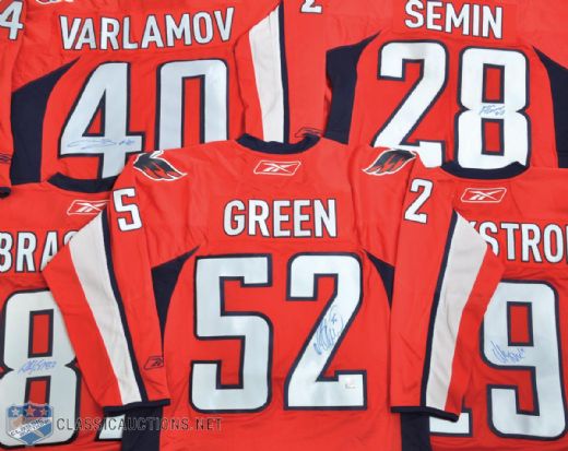 Washington Capitals Signed Jersey Collection of 5 with Green, Semin and Backstrom