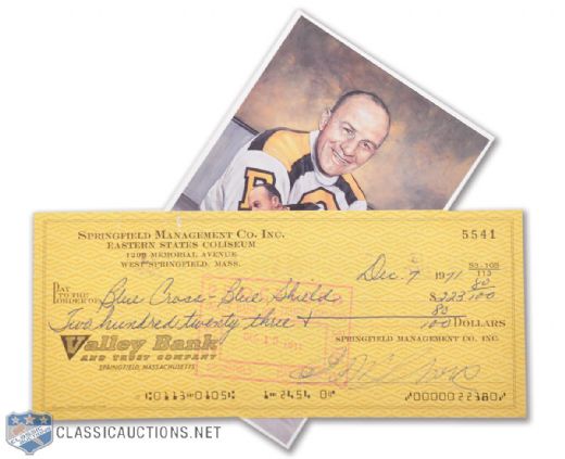 Springfield Management Co. Cheque Signed by HOFer Eddie Shore