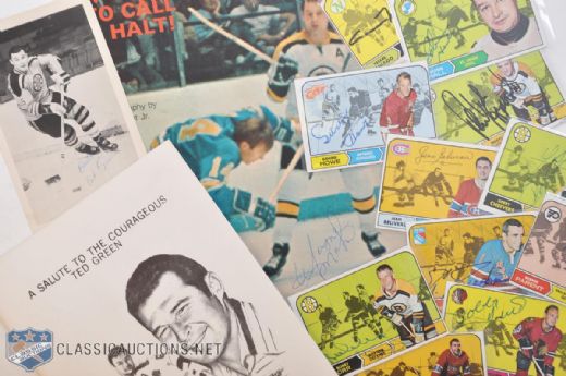 1968-69 Topps Autographed Card Collection of 34 and Ted Green Signed Items