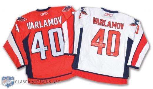 Semyon Varlamov Washington Capitals Signed Home and Away Jersey Collection of 2