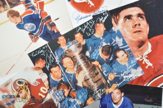 Autographed Photo Collection of 5 with 1964 Multi-Signed Maple Leafs and Richard Brothers