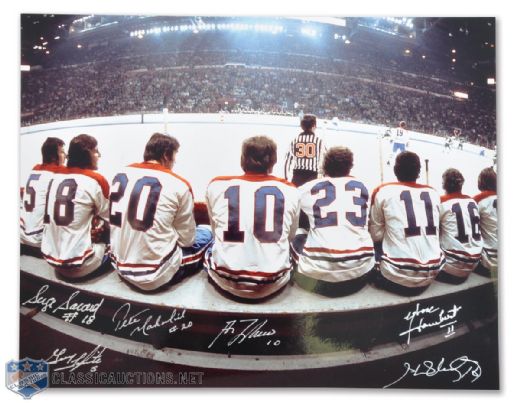 "The Bench" 11x14 Photo Signed by 6 including Lafleur, Mahovlich, Savard & H. Richard