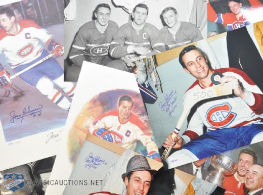 Jean Beliveau Autographed Photo and Lithograph Collection of 12