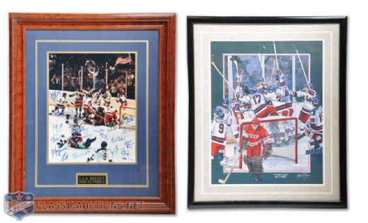 1980 Team USA "Miracle on Ice" Signed and Team-Signed Framed Photo Collection of 2