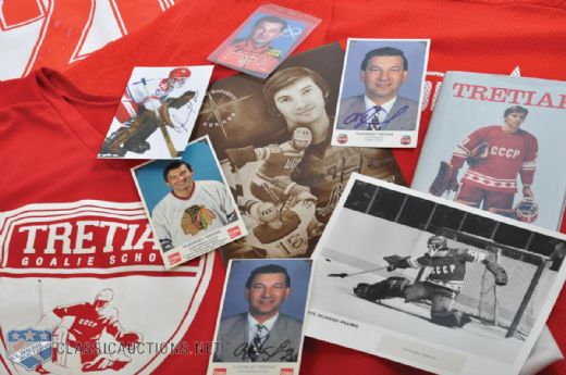 Vladislav Tretiak Hockey School Jersey, Autograph and Publication Collection of 35