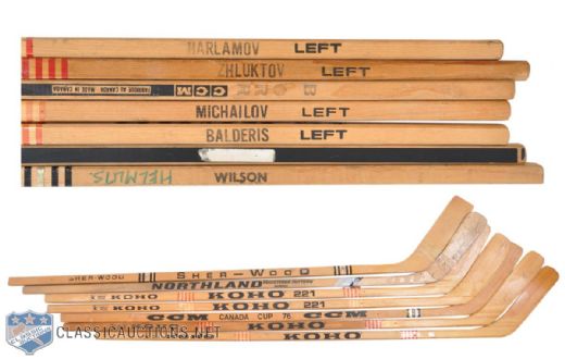 Helmuts Balderis Hockey Stick Collection of 7, Featuring Kharlamov and Orr Game-Issued Sticks