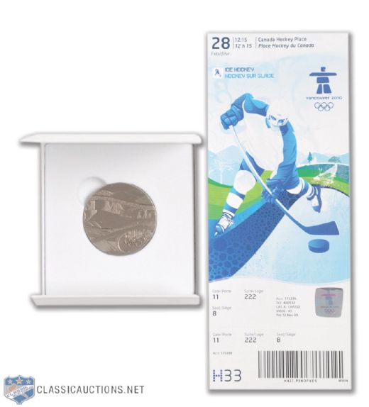 2010 Winter Olympics Official Participation Medal and Gold Medal Game Ticket