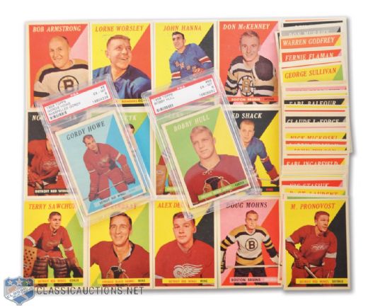 1958-59 Topps Complete 66-Card Set Including Bobby Hull RC Graded PSA 6