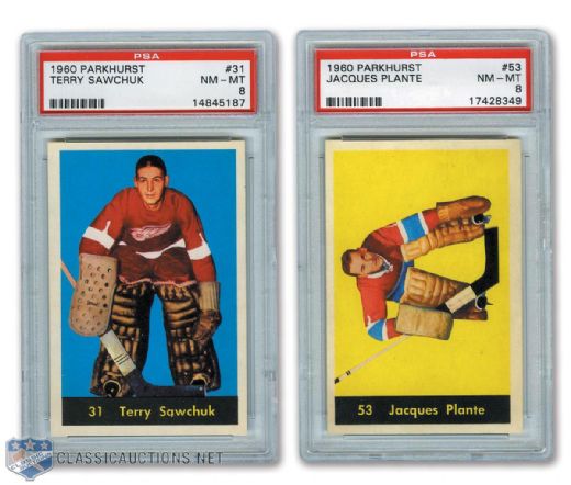 1960-61 Parkhurst #31 Terry Sawchuk and #53 Jacques Plante - Both Graded PSA 8