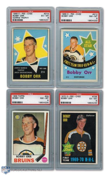 1968-70 O-Pee-Chee and Topps HOFer Bobby Orr PSA-Graded Card Collection of 4