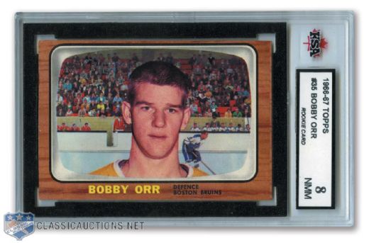 1966-67 Topps #35 Bobby Orr Rookie Card Graded KSA 8
