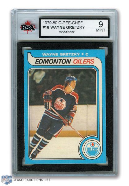 1979-80 O-Pee-Chee #18 HOFer Wayne Gretzky RC - Graded KSA 9