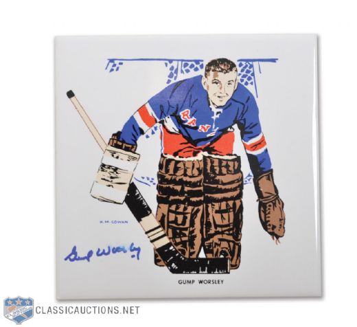 1962-63 H.M. Cowan/Screenarts Signed Gump Worsley New York Rangers Tile