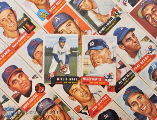 1953 Topps Baseball Collection of 197 with HOFers Mantle, Mays and Robinson