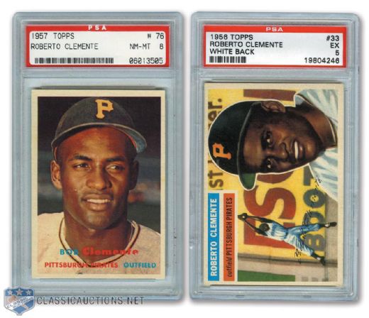 1956 Topps #33 and 1957 Topps #76 HOFer Roberto Clemente PSA-Graded Cards