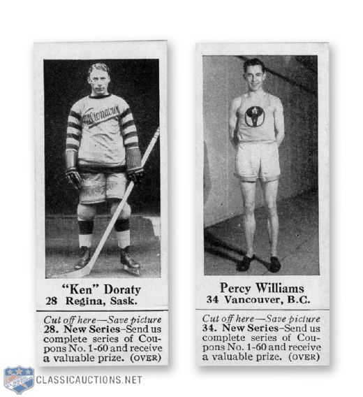 1926 Dominion Chocolate Ken Doraty and Percy Williams Cards