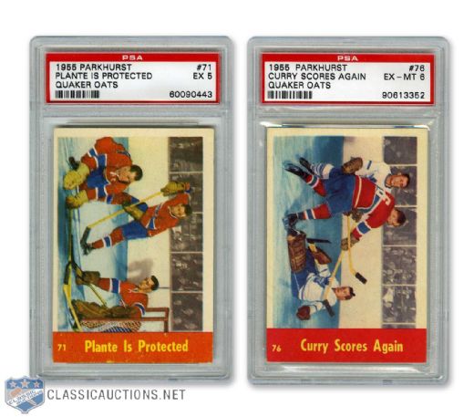 1955-56 Quaker Oats #71 Plante and #76 Curry - PSA-Graded Cards