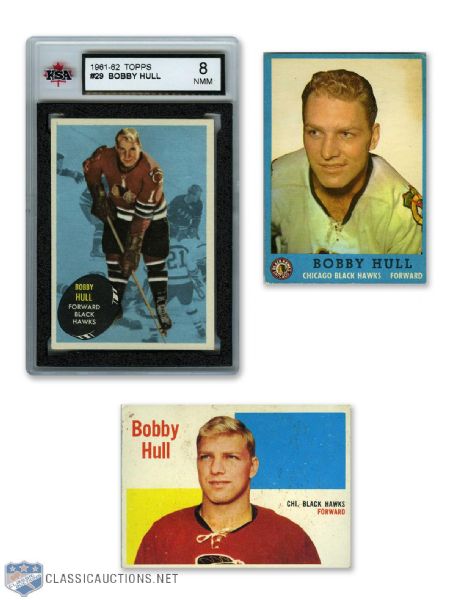 1961-62 Topps #29 HOFer Bobby Hull - Graded KSA 8 and 1960-61 & 1962-63 Topps Cards