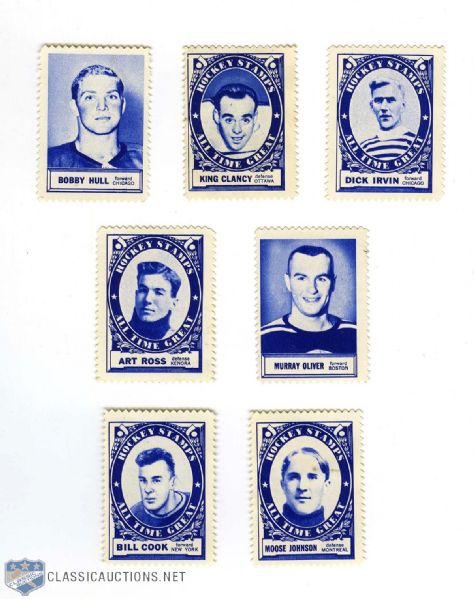 1960-61 Topps Stamp Collection of 7 Including Bobby Hull