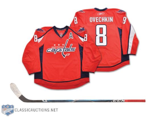 Alexander Ovechkins 2009-10 Washington Capitals Game-Issued Jersey and Game-Used Stick