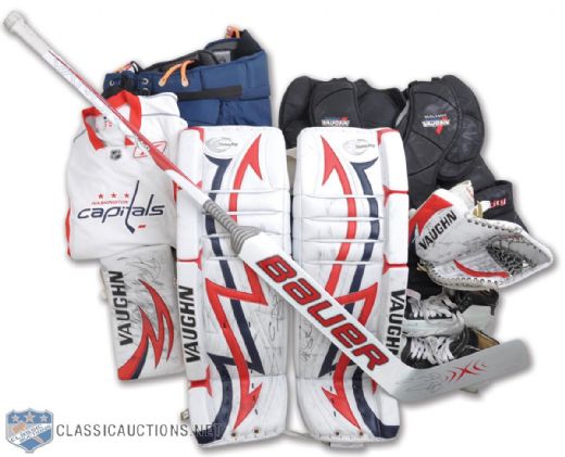 Semyon Varlamovs Washington Capitals Game-Worn Goalie Pads and Equipment Collection