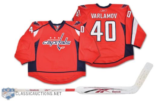 Semyon Varlamovs 2009-10 Washington Capitals Game-Worn Jersey and Game-Used Stick