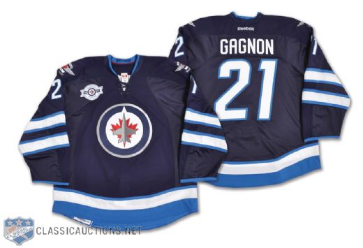 Aaron Gagnons October 9, 2011 Winnipeg Jets Game-Issued Jersey from Inaugural Game