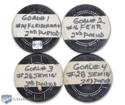 Washington Capitals Goal Puck Collection of 4 From January 5th 2010 Game vs Canadiens