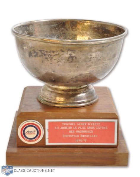 Christian Bordeleaus 1976-77 WHA Quebec Nordiques Trophy