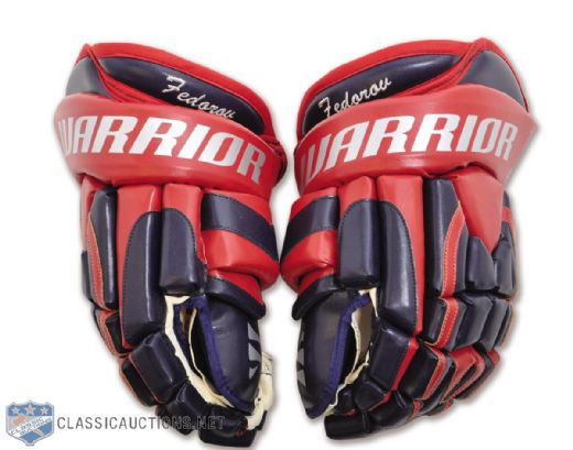 Sergei Fedorovs Mid-2000s Warrior Blue Jackets / Capitals Game-Issued Gloves