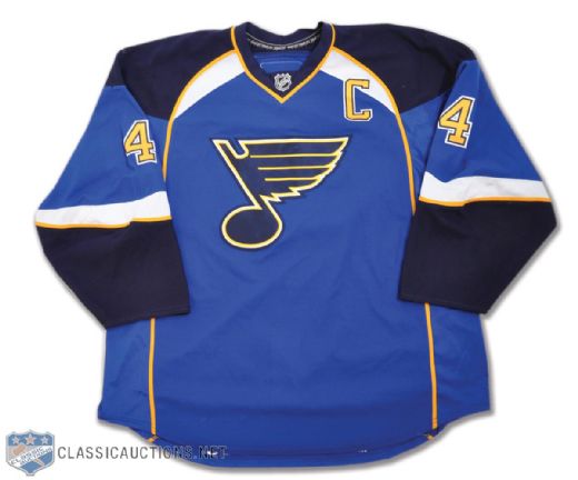Eric Brewers 2009-10 St. Louis Blues Game-Worn Captains Jersey