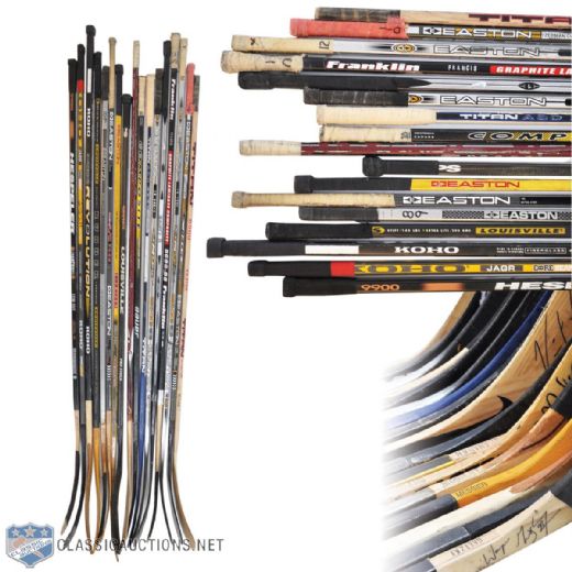400-Goal and 500-Goal Scorers Game-Used Stick Collection of 17 Including Wayne Gretzky and Mario Lemieux