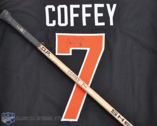 Paul Coffeys 1987 Signed Game-Used Stick and Signed 1989 All-Star Game Jersey